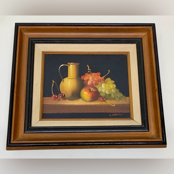Vtg Original Oil on Canvas Wooden Framed L Habady Still Life Painting - Picture 4 of 13
